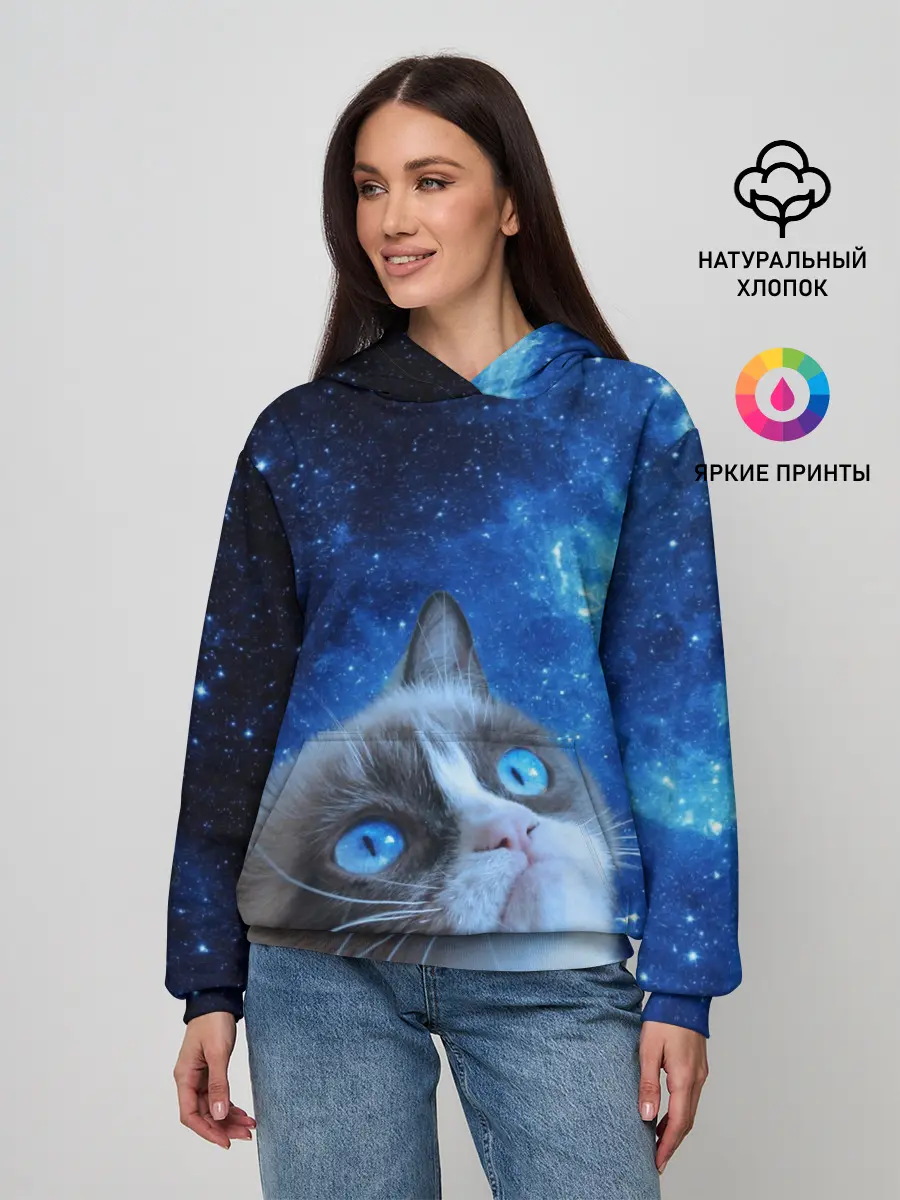 Женское худи / Сердитый кот в космосе