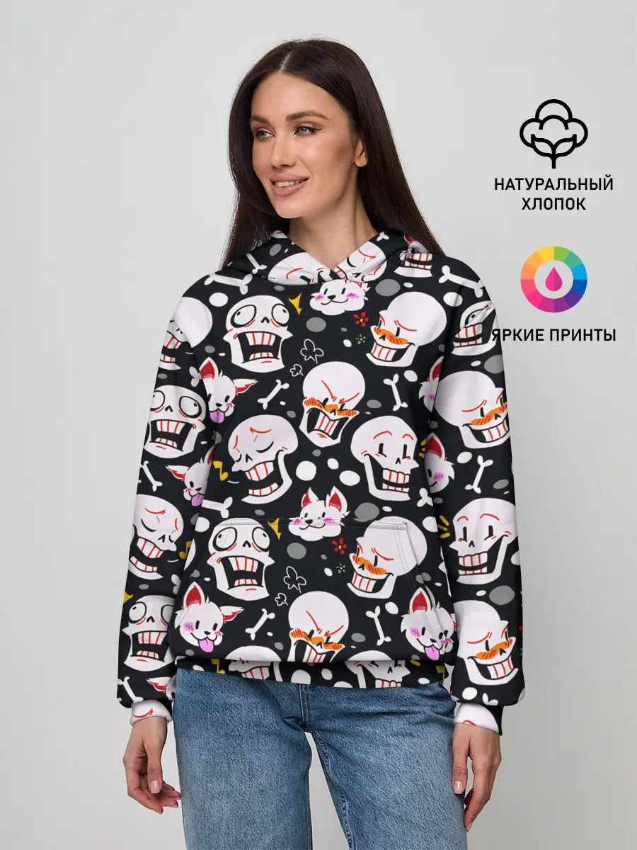 Женское худи / Черепа и Котики