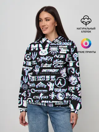 Женское худи / ЛОГОТИПЫ ИГР GLITCH | ГЛИТЧ