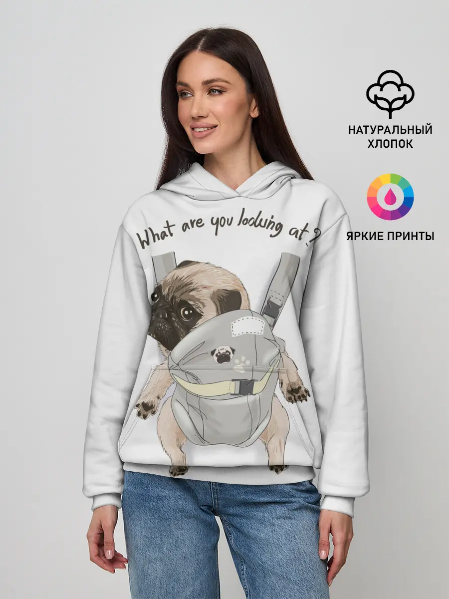 Женское худи / Мопс в рюкзаке