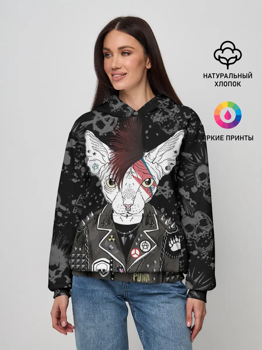 Женское худи / Кот в косухе