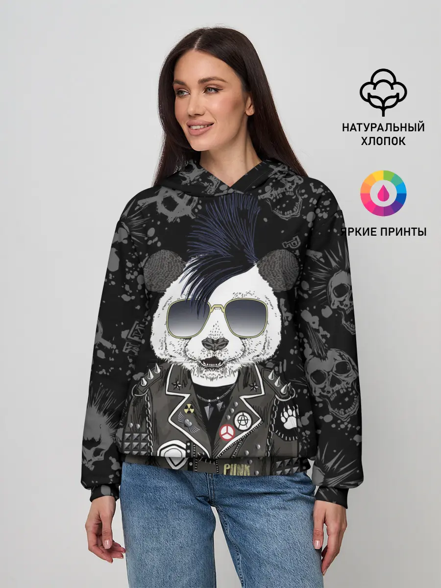 Женское худи / Панда в косухе