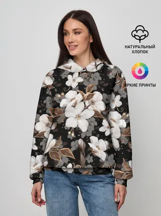 Женское худи / Белые цветы