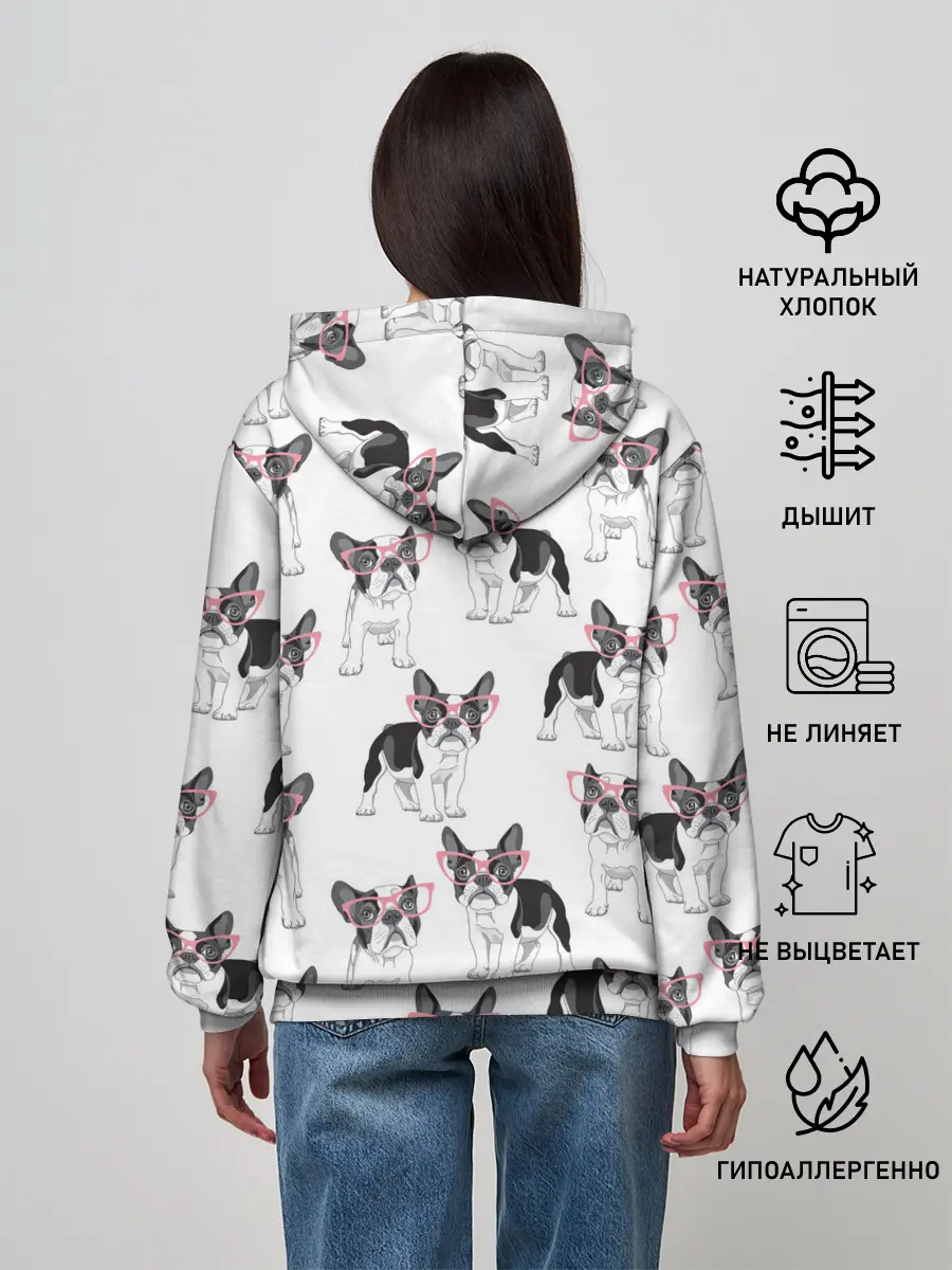 Женское худи / Французские бульдоги в очках