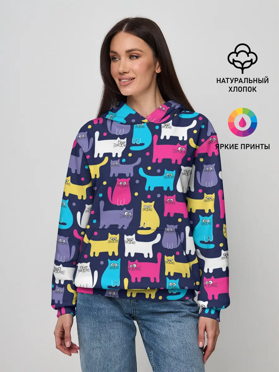 Женское худи / Разноцветные котики