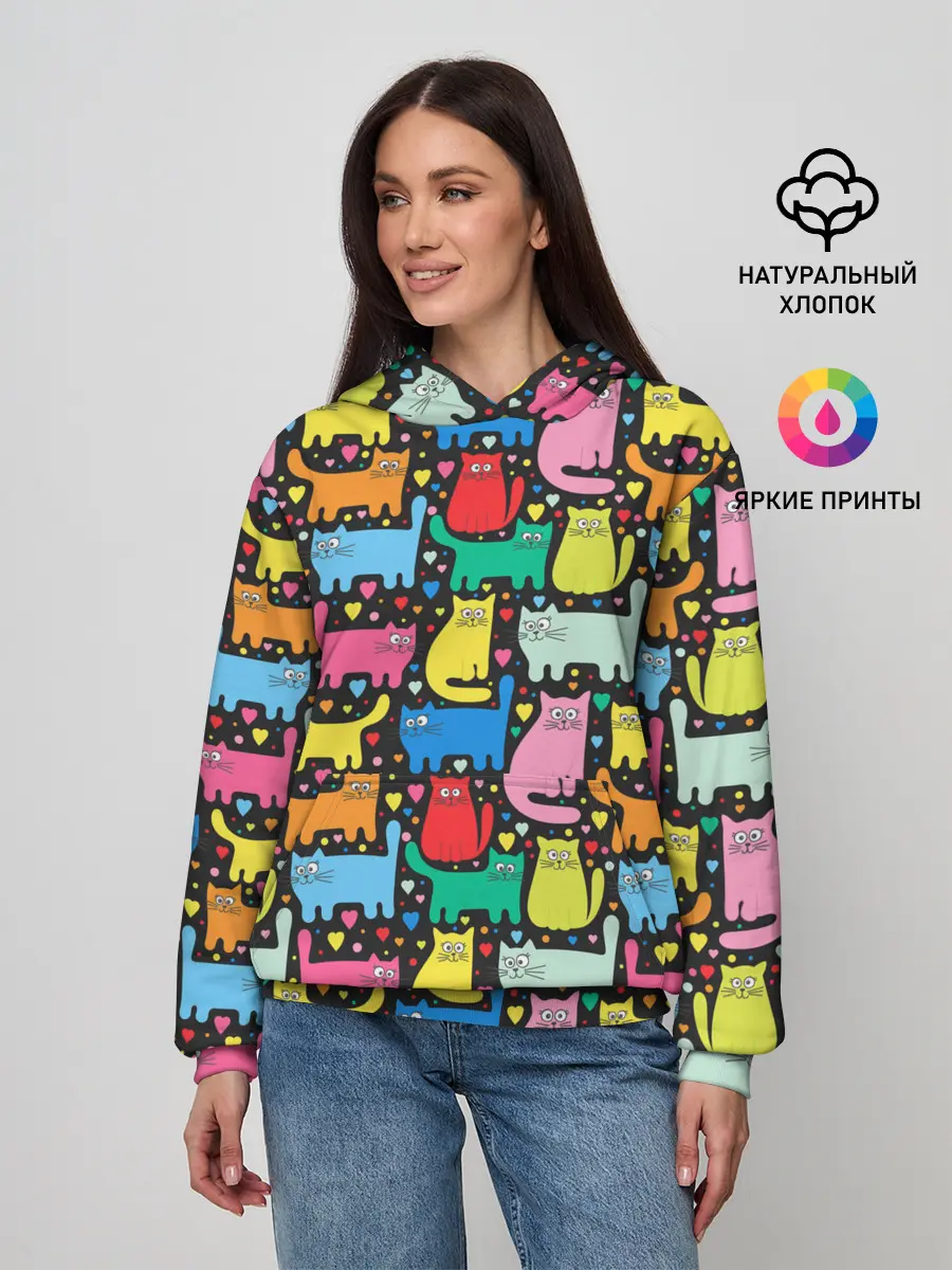 Женское худи / Разноцветные котики