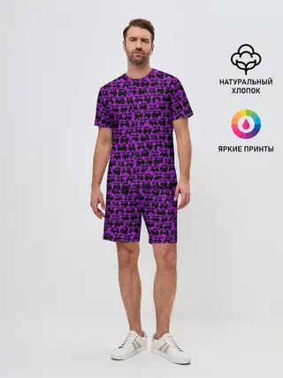Мужской костюм с шортами / Неоновые коты