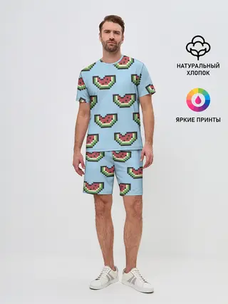 Мужской костюм с шортами / Пиксельный арбуз