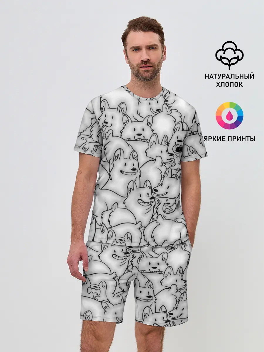 Мужской костюм с шортами / Корги ЧБ