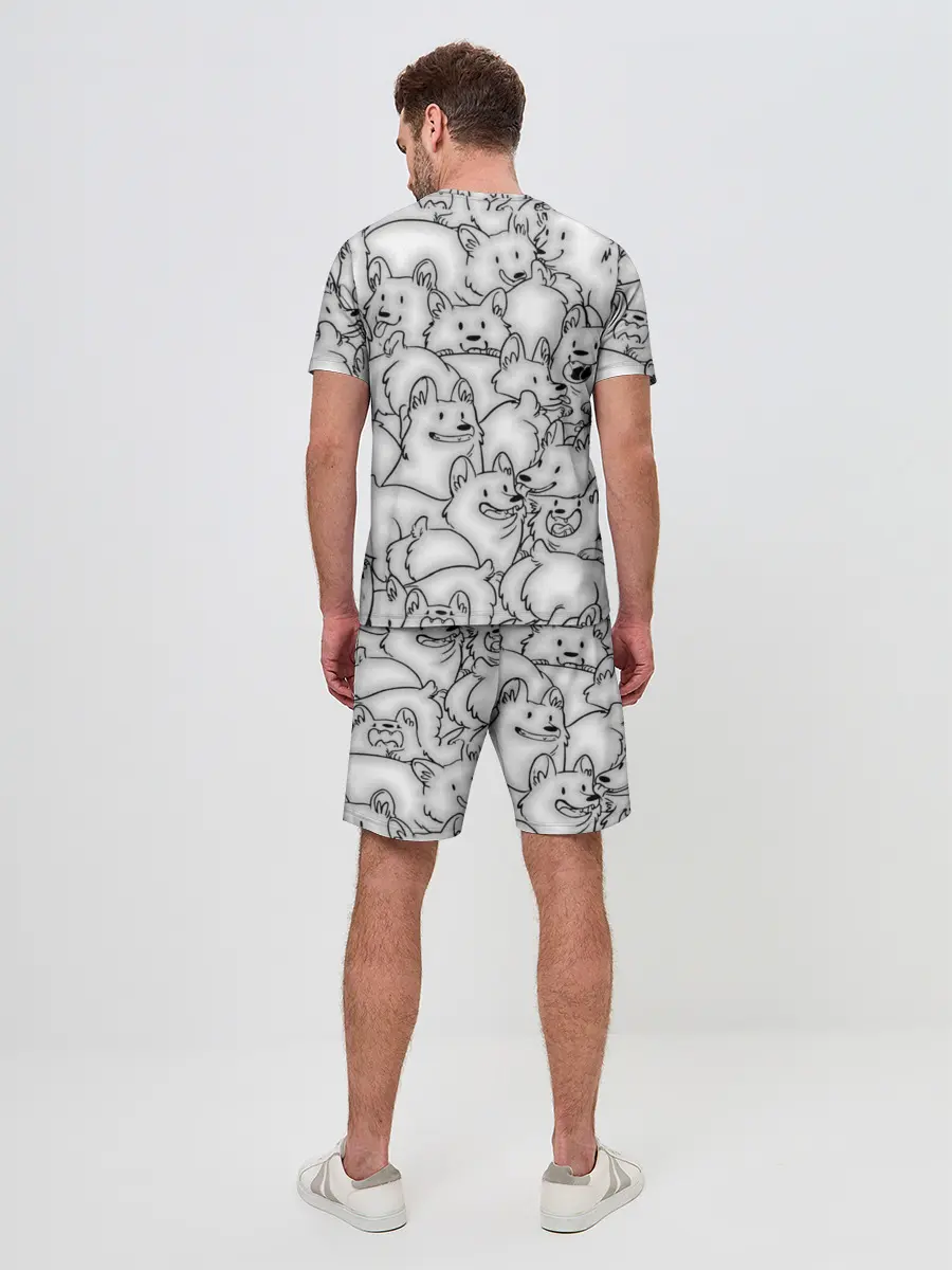 Мужской костюм с шортами / Корги ЧБ