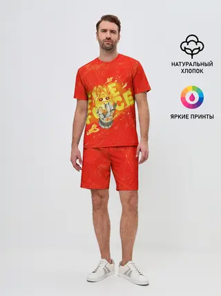 Мужской костюм с шортами / пламенная бригада пожарных красный фон
