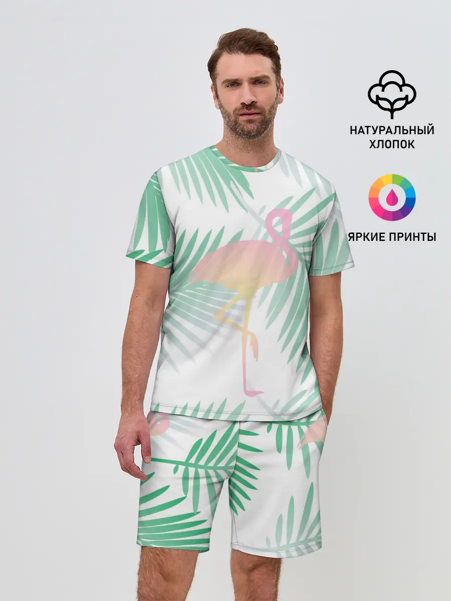 Мужской костюм с шортами / Фламинго в джунглях
