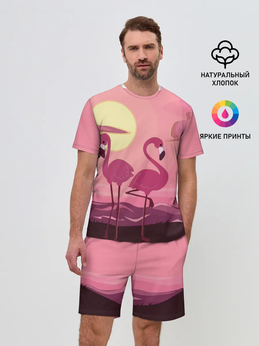 Мужской костюм с шортами / фламинго