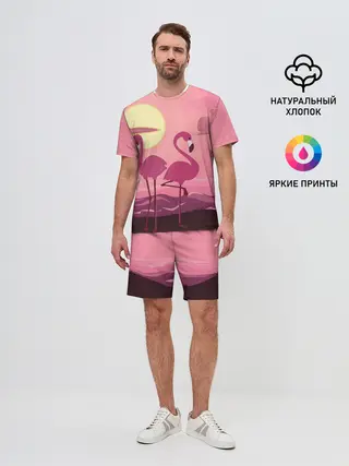 Мужской костюм с шортами / фламинго