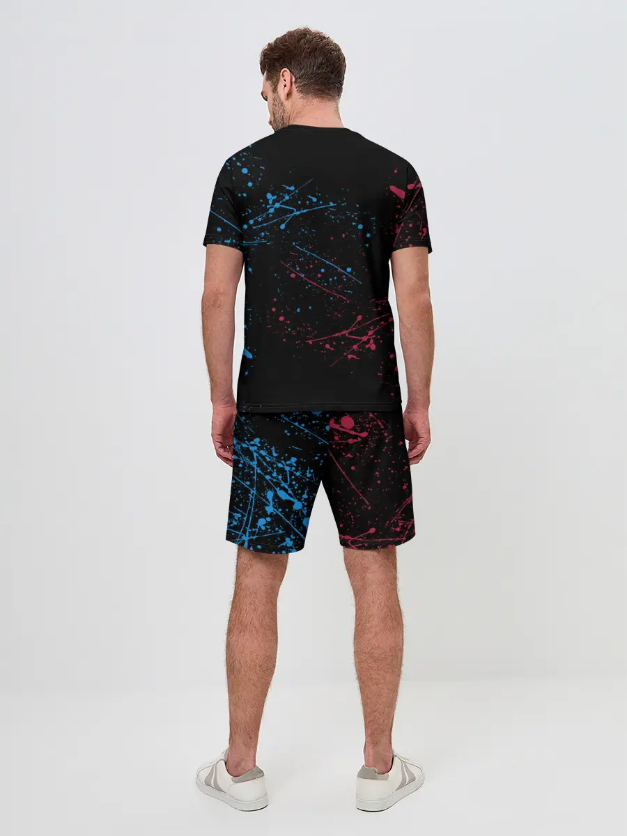 Мужской костюм с шортами / Kimetsu no yaiba красносиние брызги