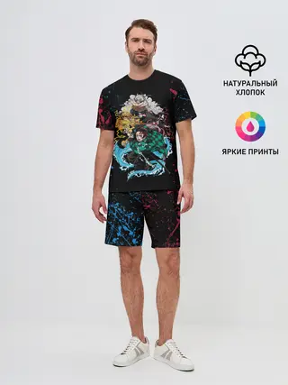 Мужской костюм с шортами / Kimetsu no yaiba красносиние брызги