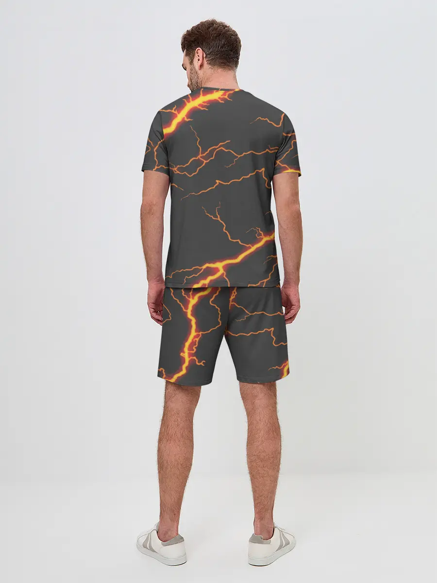 Мужской костюм с шортами / KIMETSU NO YAIBA оранжевые молнии