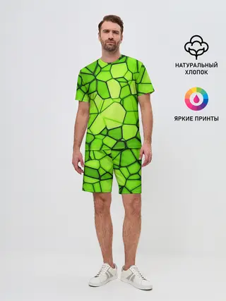 Мужской костюм с шортами / Зеленая мозаика