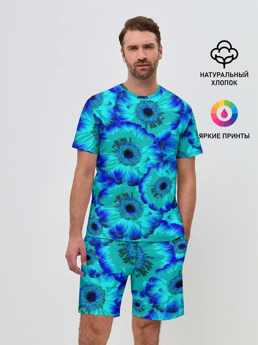 Мужской костюм с шортами / Голубые хризантемы