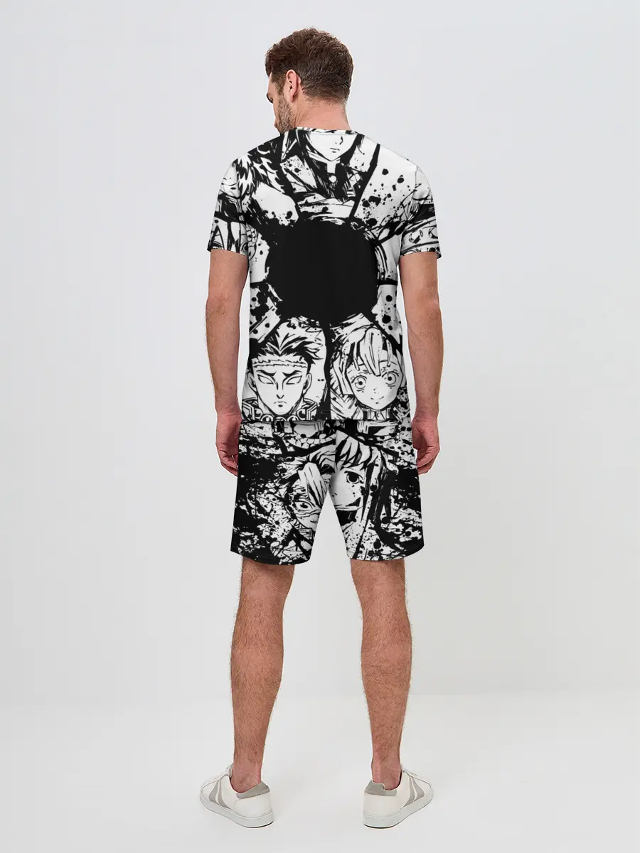 Мужской костюм с шортами / Kimetsu no yaiba чернобелый коллаж
