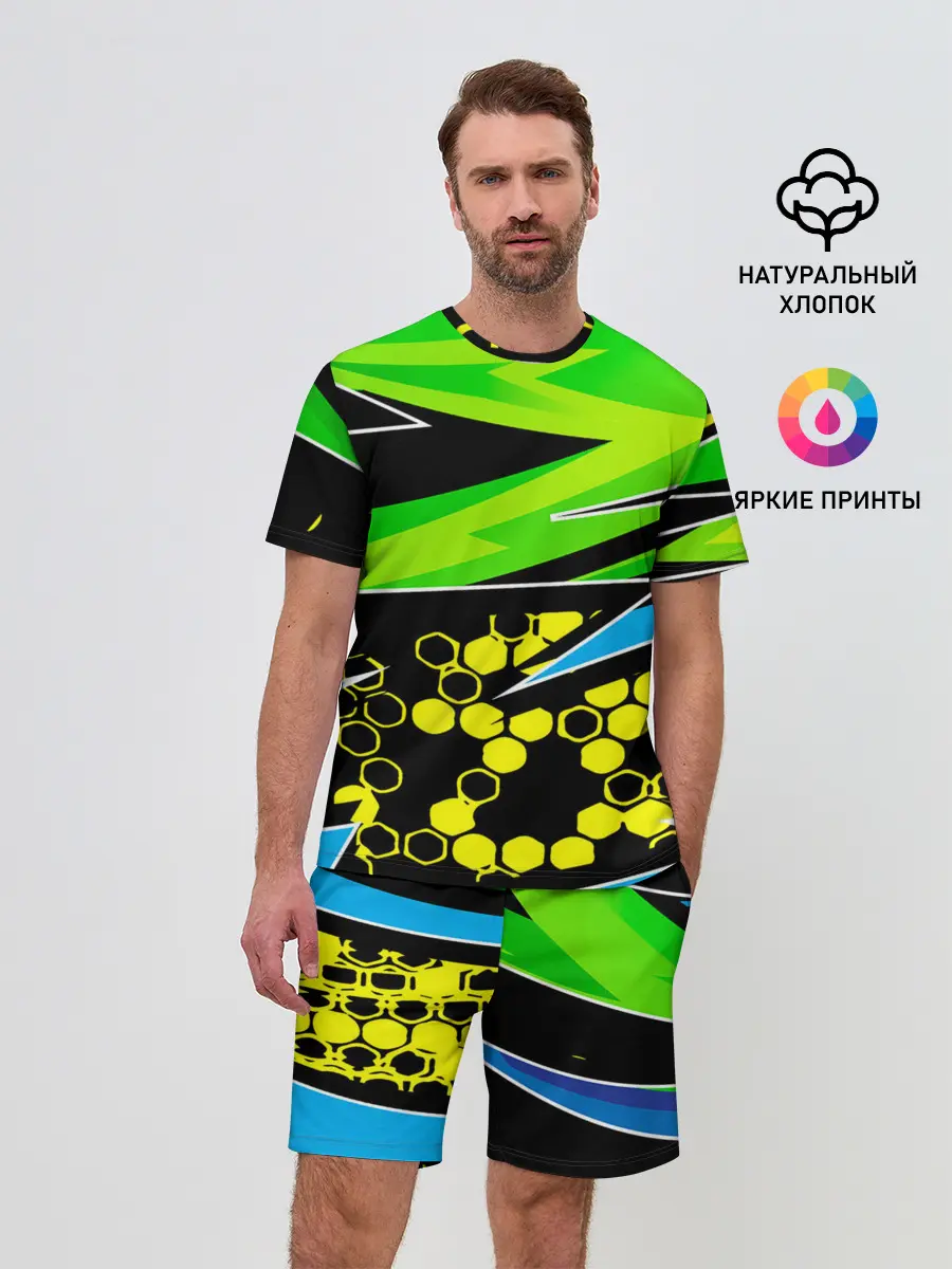 Мужской костюм с шортами / Light green urban marble