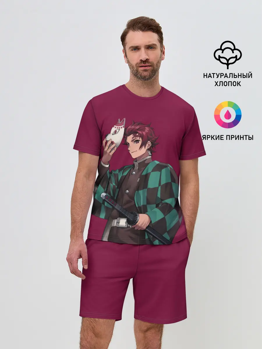 Мужской костюм с шортами / KIMETSU NO YAIBA с маской