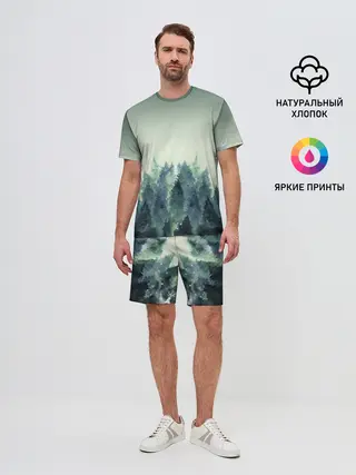 Мужской костюм с шортами / акварельный лес градиент