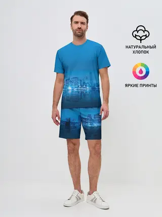 Мужской костюм с шортами / вид на ночной мегаполис