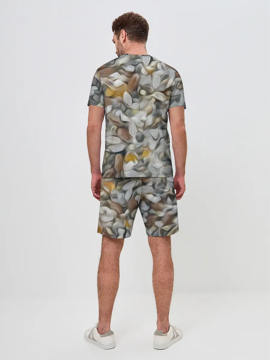 Мужской костюм с шортами / желто-серый каменный узор