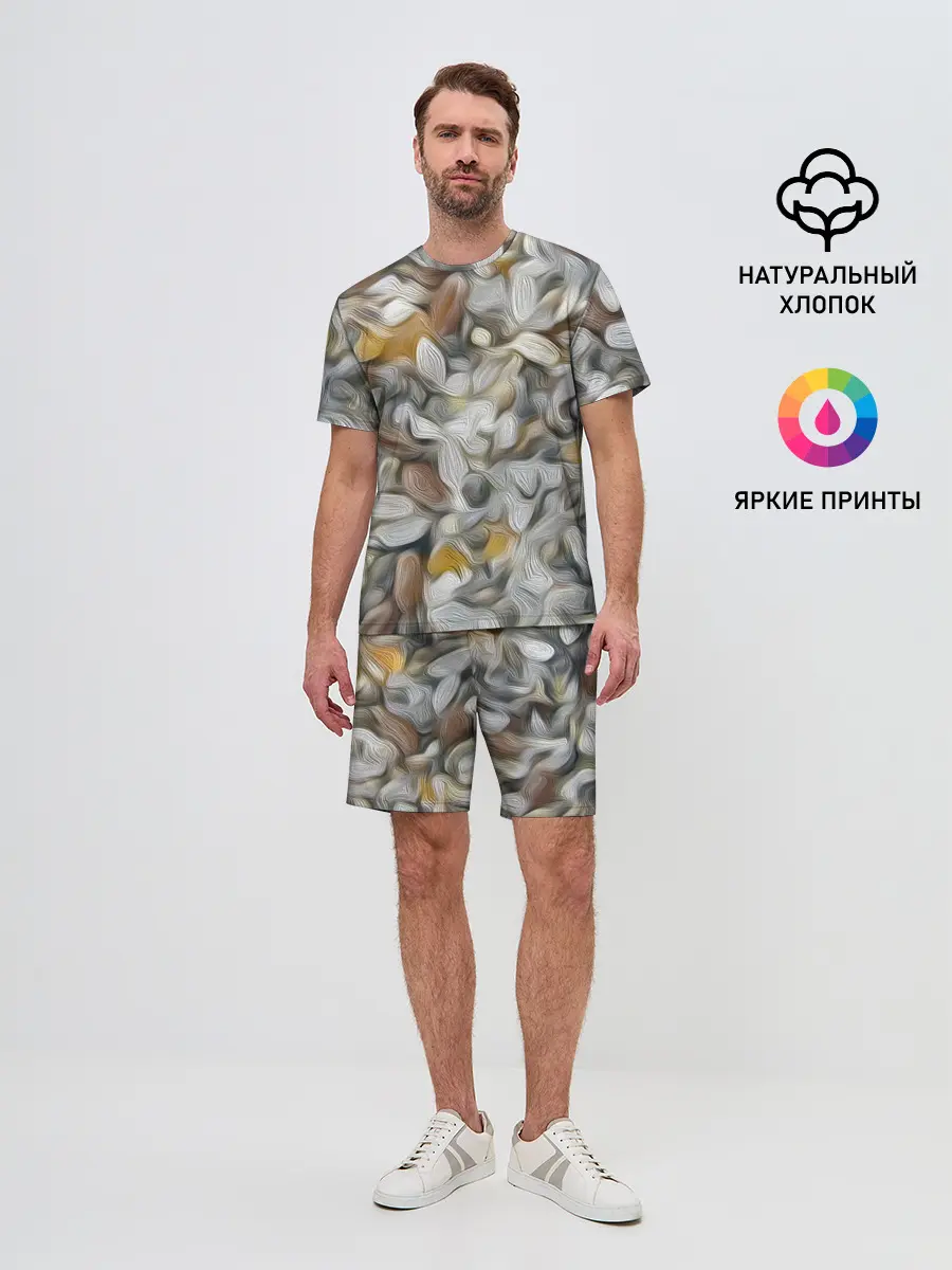 Мужской костюм с шортами / желто-серый каменный узор