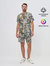 Мужской костюм с шортами / желто-серый каменный узор