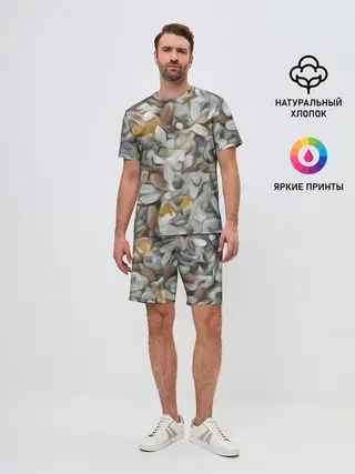 Мужской костюм с шортами / желто-серый каменный узор