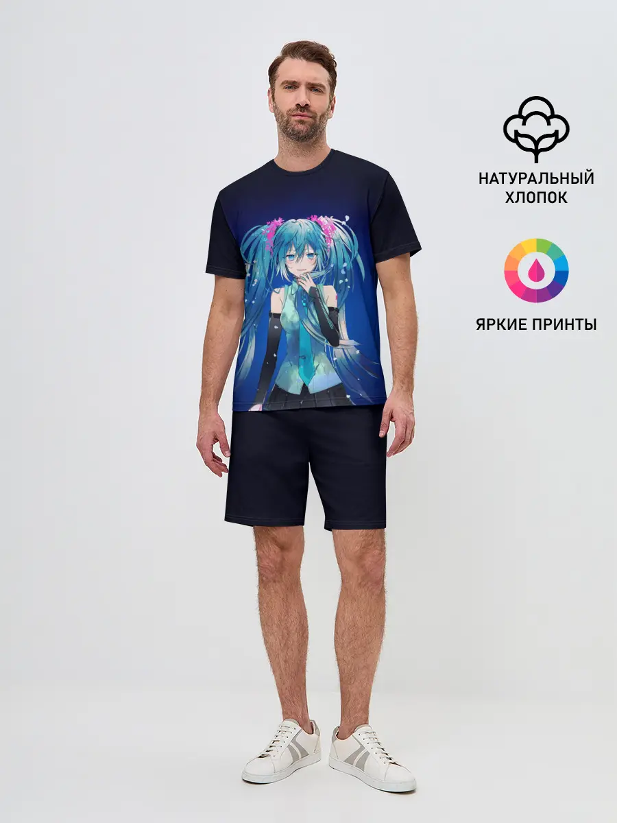 Мужской костюм с шортами / Hatsune Miku на черном фоне