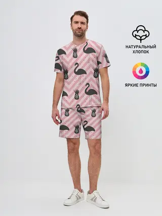 Мужской костюм с шортами / Черный фламинго