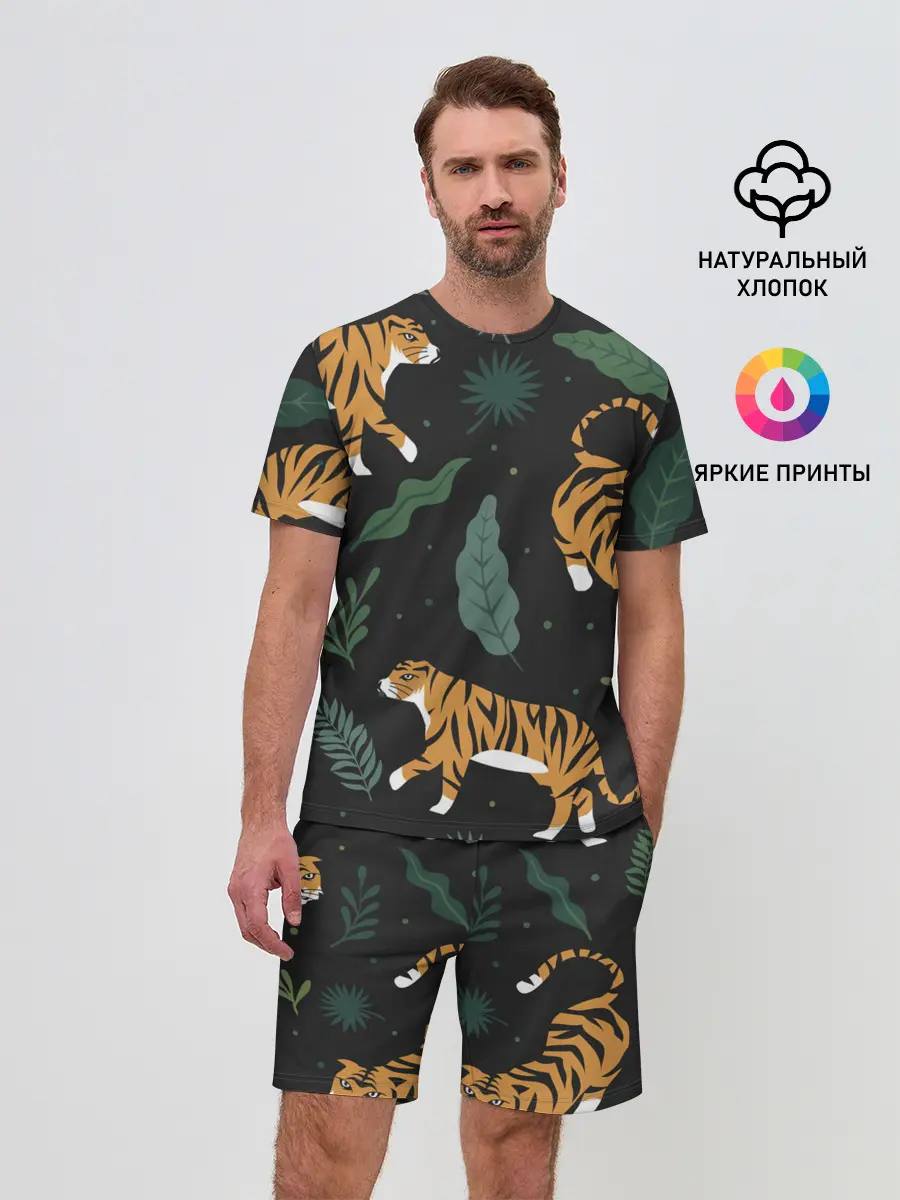 Мужской костюм с шортами / Тропический тигр