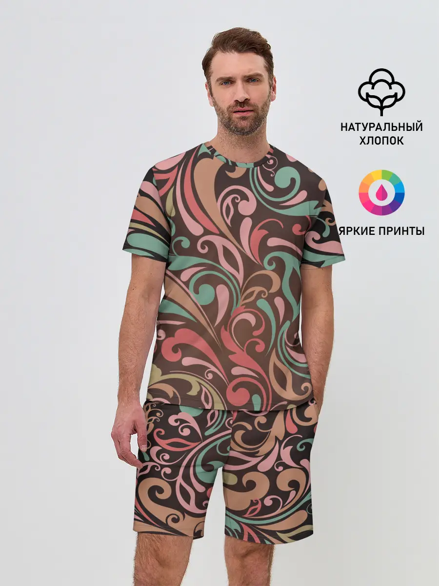 Мужской костюм с шортами / Узор хохломы