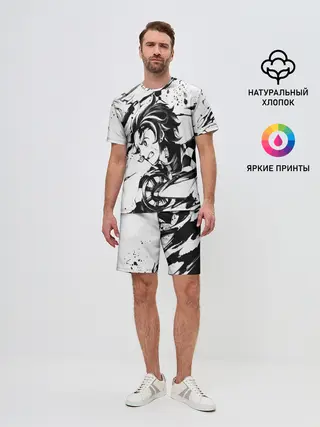 Мужской костюм с шортами / KIMETSU NO YAIBA TANJIRO KAMADO