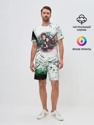 Мужской костюм с шортами / Брызги красок Demon Slayer