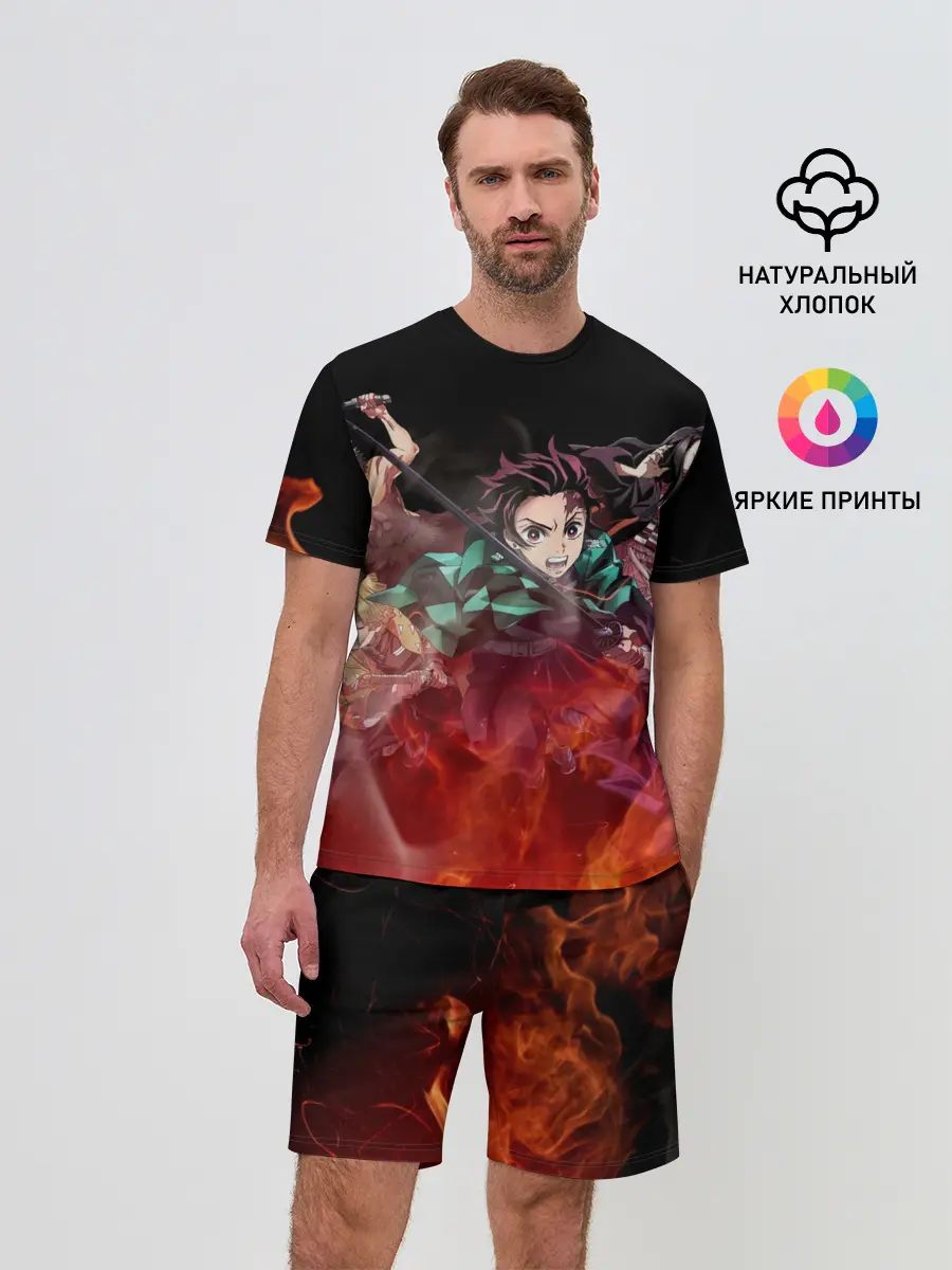 Мужской костюм с шортами / Kimetsu no Yaiba в пламени