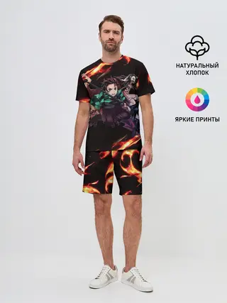 Мужской костюм с шортами / Kimetsu no Yaiba пламенный узор
