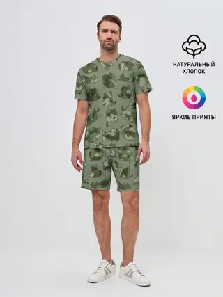 Мужской костюм с шортами / Камуфляж с котиками