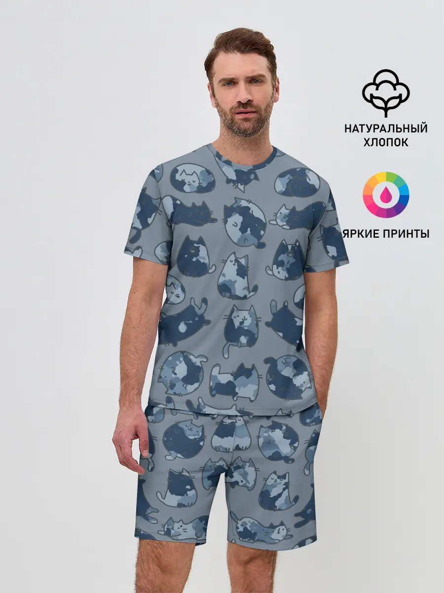 Мужской костюм с шортами / Камуфляж с котиками