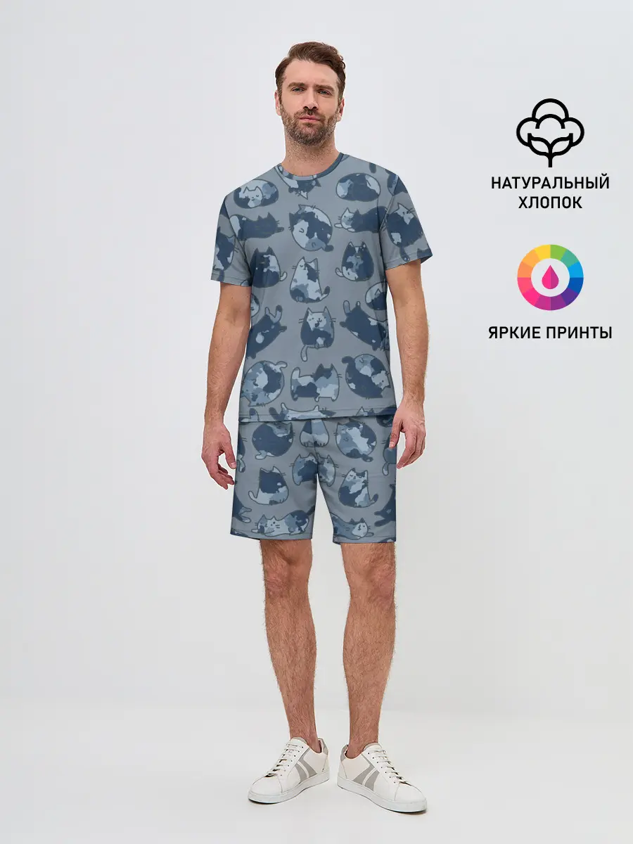 Мужской костюм с шортами / Камуфляж с котиками