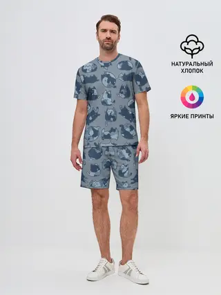 Мужской костюм с шортами / Камуфляж с котиками