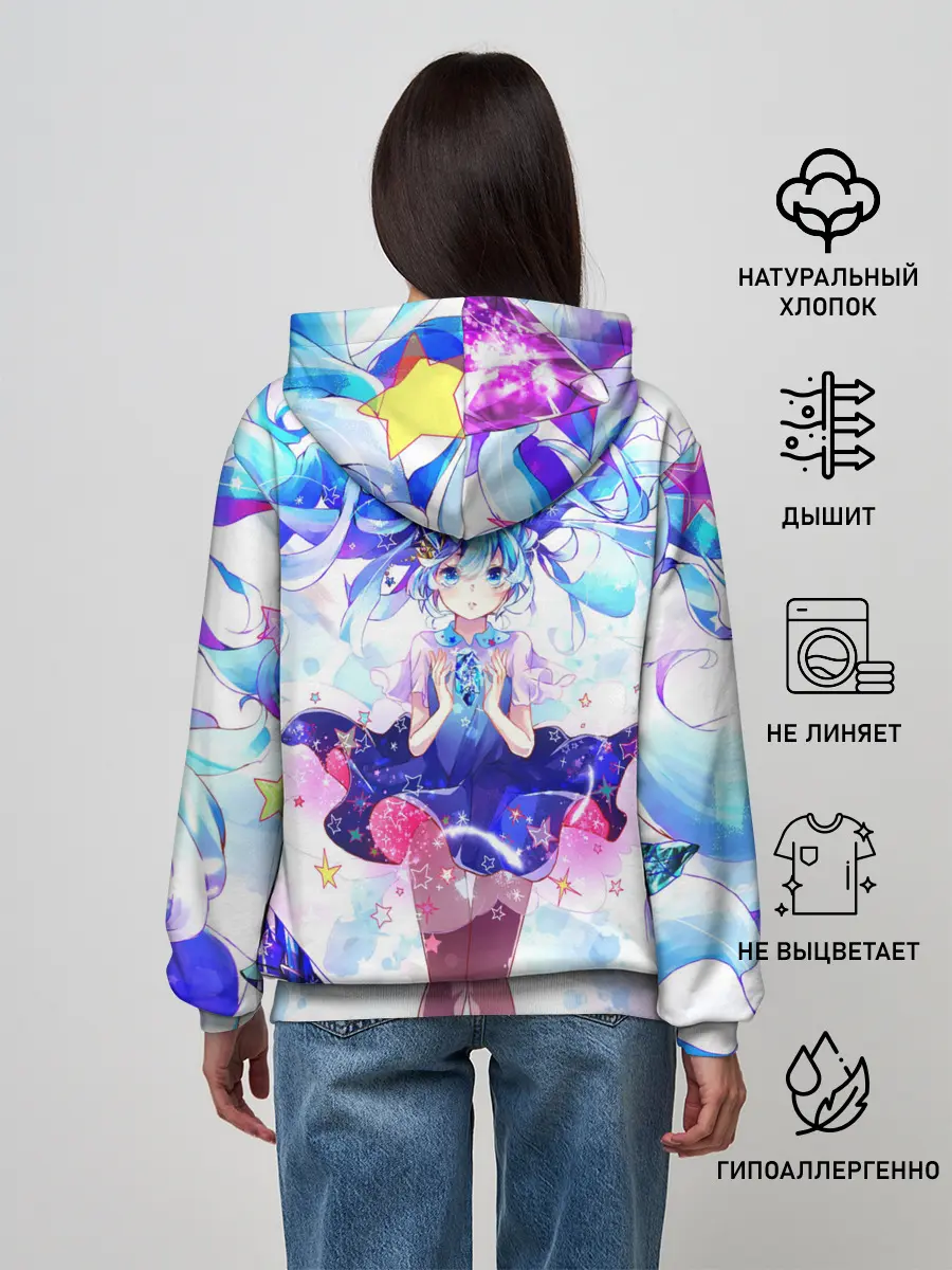 Женское худи / Хацуне Мику на красочном фоне
