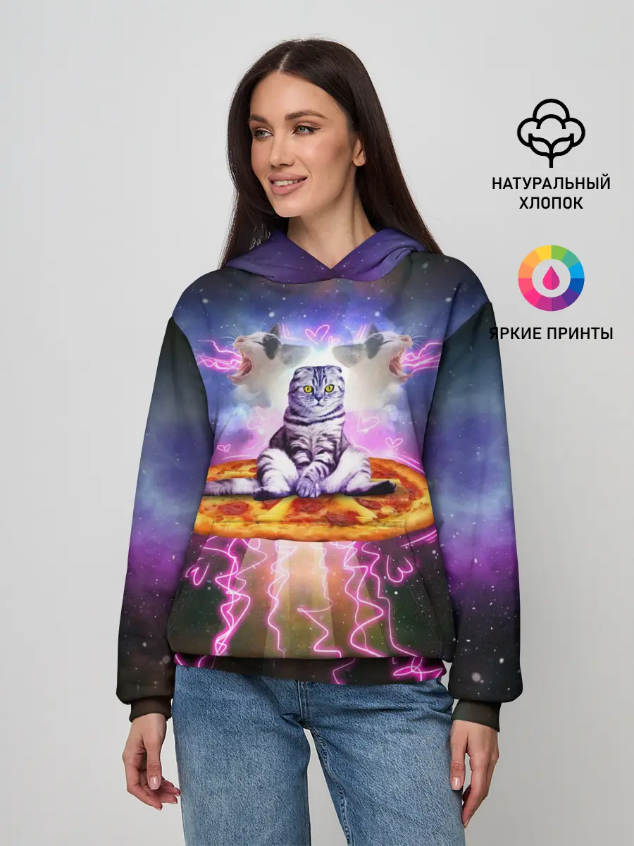 Женское худи / Кот на пицце