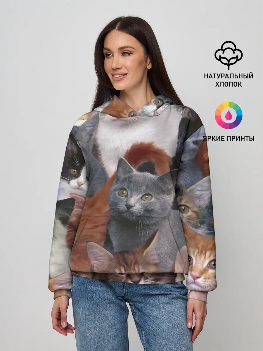 Женское худи / Много котов