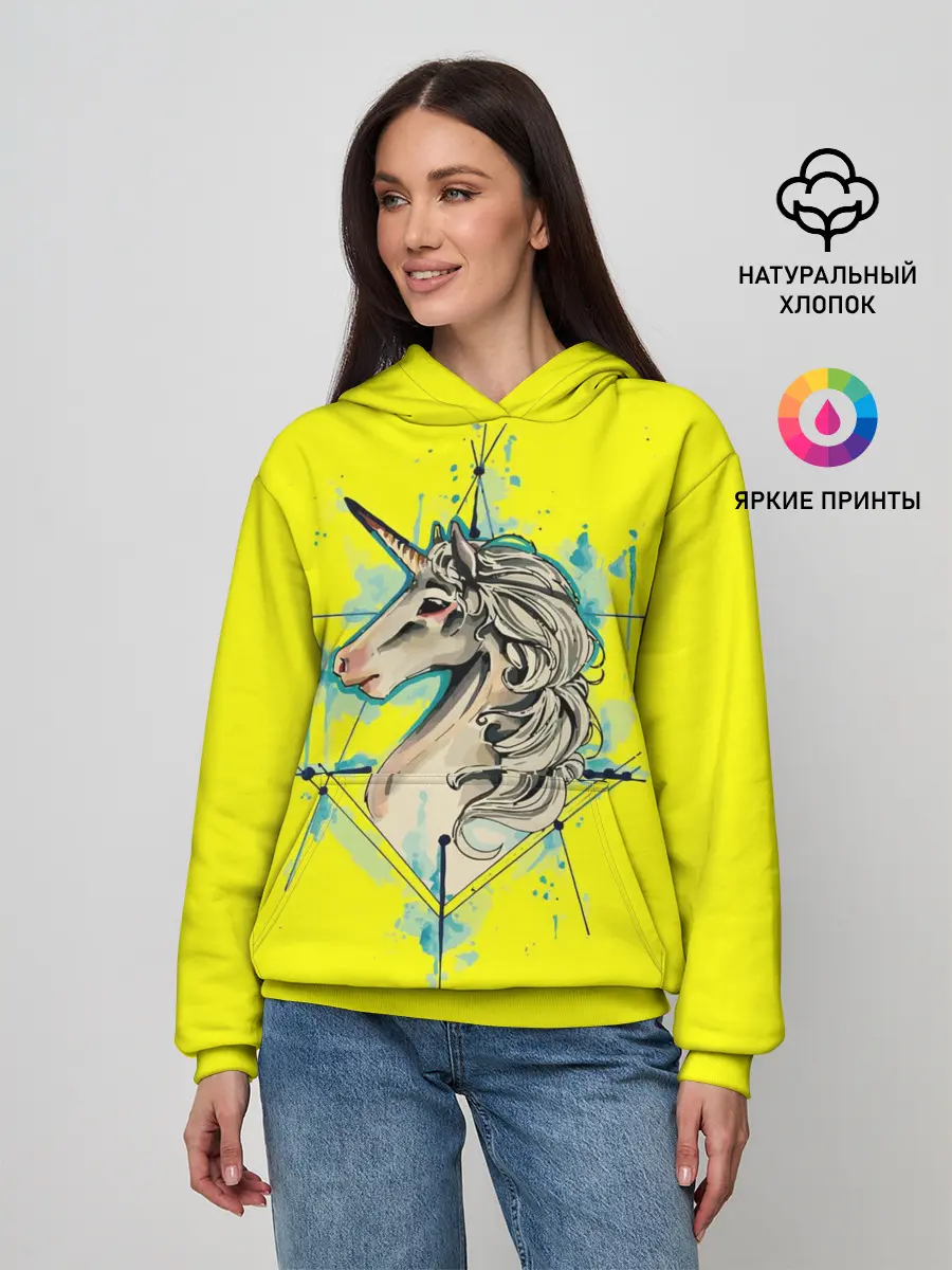 Женское худи / Единорог Yellow Unicorn