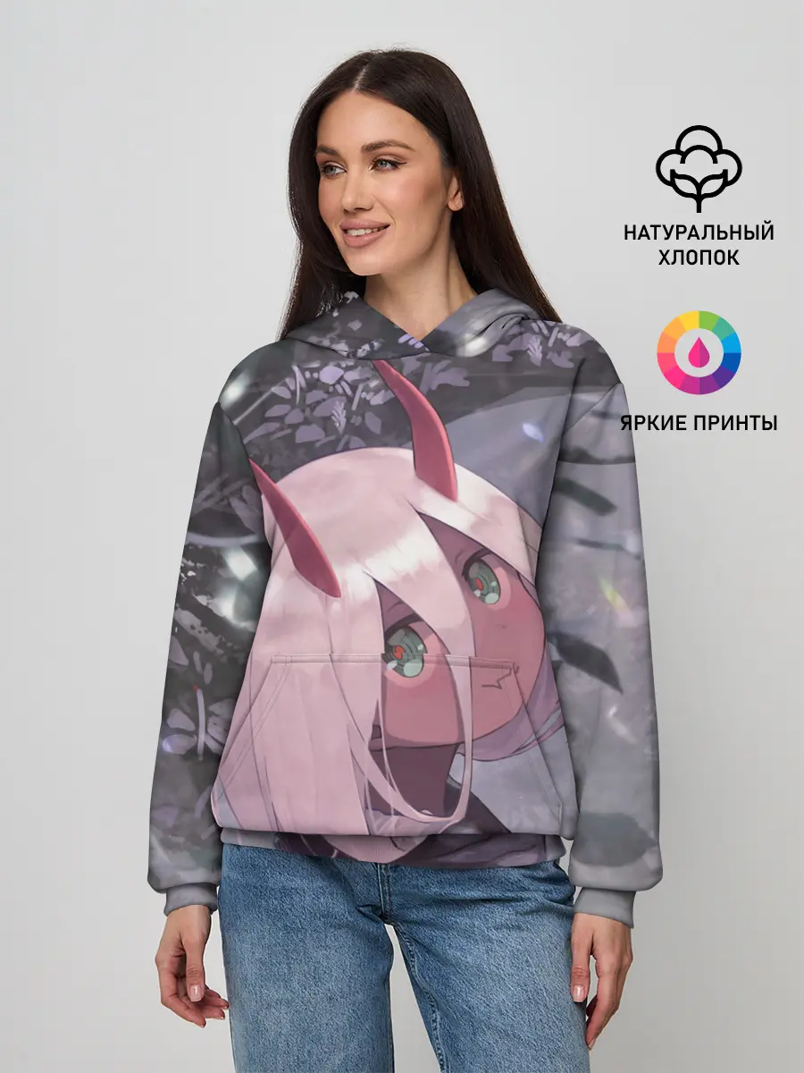 Женское худи / Ноль два арт серый