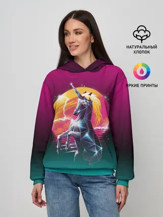 Женское худи / РЕТРО ЕДИНОРОГ НЕОН